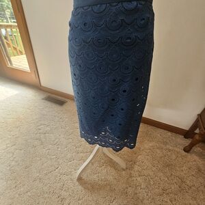 Ann Taylor Blue Lace Midi Skirt